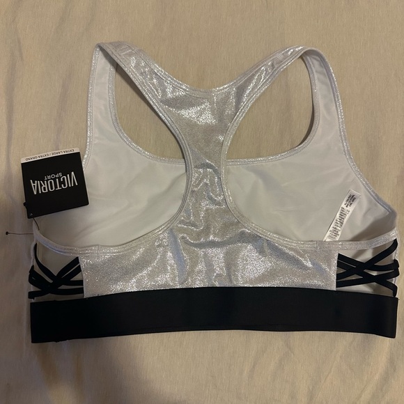 Victoria Sport Shimmering Silver and Black Sports Bra - Picture 2 of 3